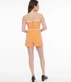 1950s Orange & White Trim Two Piece Romper Set