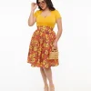 1950s Orange & Yellow Tropical Floral Mimosa Swing Skirt
