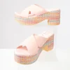 1970s Pink & Rainbow Woven Nellie Platform Sandals