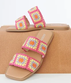 1970s Pink Crochet Square Sandals