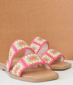 1970s Pink Crochet Square Sandals