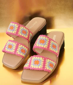 1970s Pink Crochet Square Sandals
