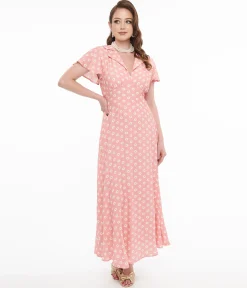 1930s Pink Daisy Salome Midi Dress