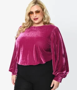 1970s Purple Velvet Long Sleeve Top