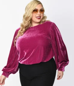 1970s Purple Velvet Long Sleeve Top