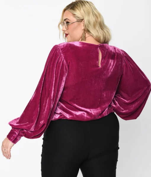 1970s Purple Velvet Long Sleeve Top