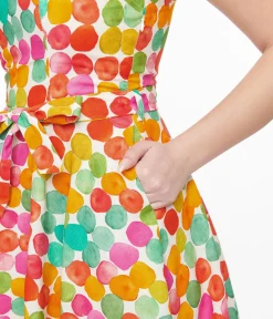 1950s Rainbow Watercolor Polka Dot Lori Swing Dress
