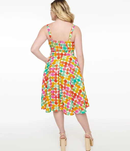 1950s Rainbow Watercolor Polka Dot Lori Swing Dress