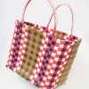 1970s Red & Green Woven Basket Bag