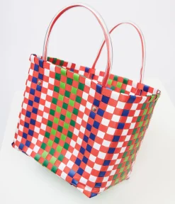 1970s Red & Green Woven Basket Bag