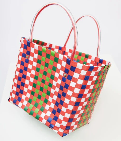 1970s Red & Green Woven Basket Bag