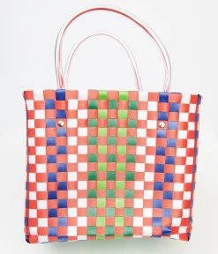 1970s Red & Green Woven Basket Bag