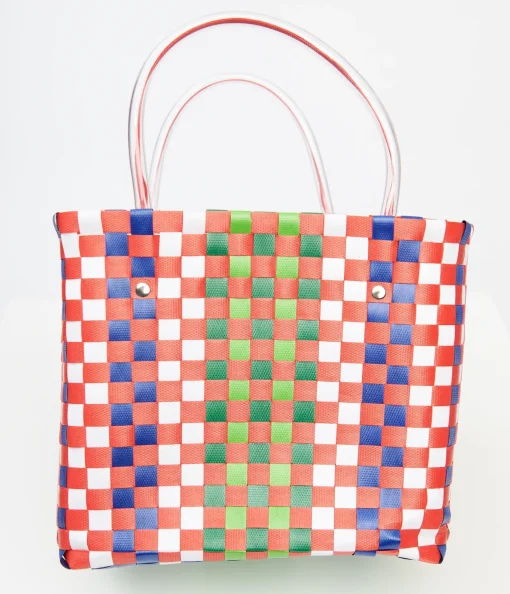 1970s Red & Green Woven Basket Bag