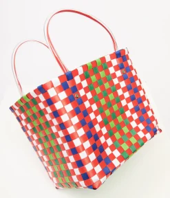 1970s Red & Green Woven Basket Bag