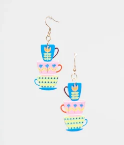 1960s Retro Teacups & Saucers Drop Earrings