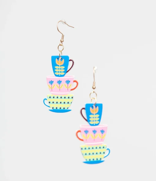 1960s Retro Teacups & Saucers Drop Earrings