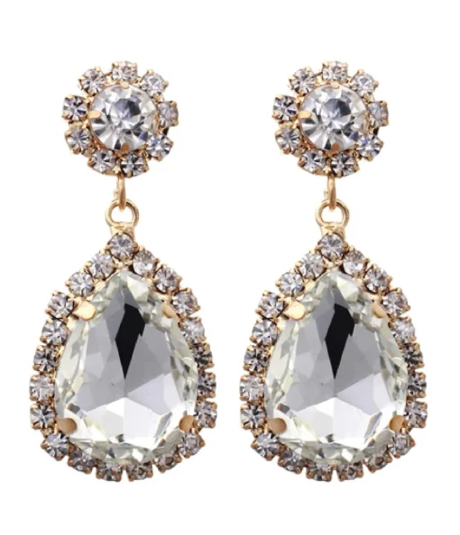 1920s Silver Rhinestone Teardrop Dangle Earrings