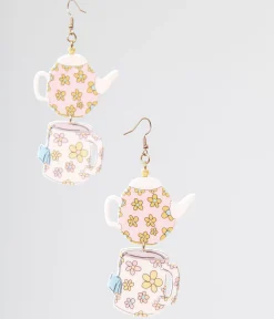 1960s Spot Of Tea Flower Teapot & Teacup Earrings