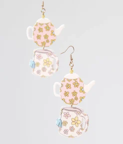 1960s Spot Of Tea Flower Teapot & Teacup Earrings