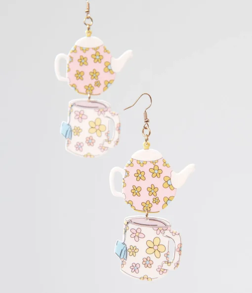 1960s Spot Of Tea Flower Teapot & Teacup Earrings