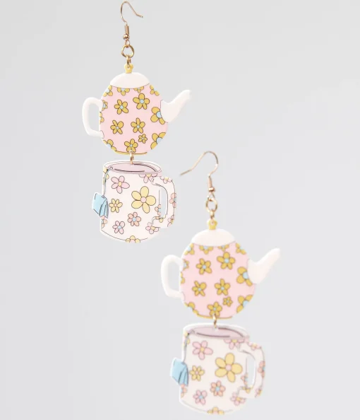 1960s Spot Of Tea Flower Teapot & Teacup Earrings