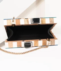 1960s Style Rainbow Chevron Wood & Resin Hard Clutch