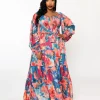 1970s Teal & Coral Floral Maxi Dress