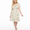 1950s White & Rainbow Fruit Print Fit & Flare Dress