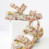 1970s White Floral Jean Platform Sandals