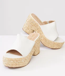 1970s White Platform Woven Sandals