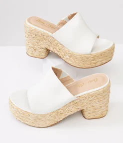 1970s White Platform Woven Sandals