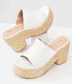 1970s White Platform Woven Sandals