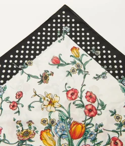 1940s White Polka Dot & Ditsy Floral Print Satin Hair Scarf