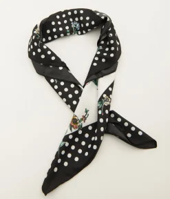 1940s White Polka Dot & Ditsy Floral Print Satin Hair Scarf