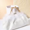 1920s White Satin & Fur Trim Clutch Handbag