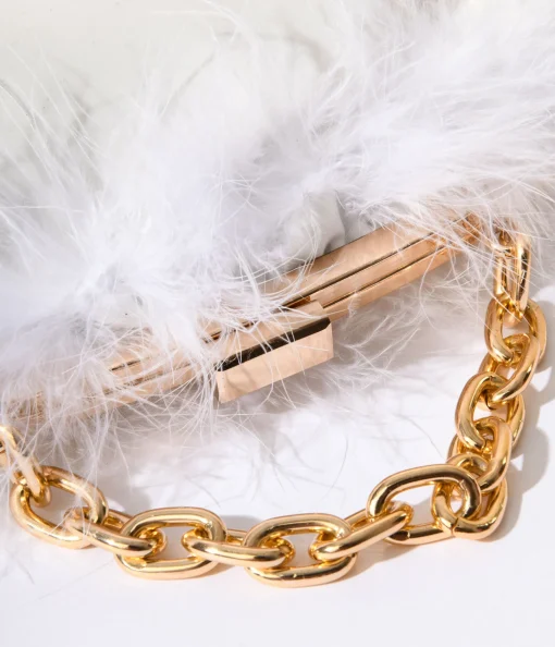 1920s White Satin & Fur Trim Clutch Handbag