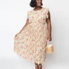 Sage Floral Pleated Midi Dress