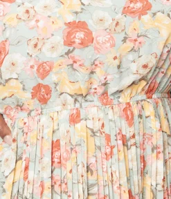 Sage Floral Pleated Midi Dress