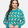 Sesame the Opossum Teal OPossum Print Knit Sweater