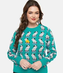 Sesame the Opossum Teal OPossum Print Knit Sweater