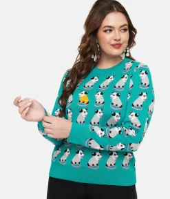 Sesame the Opossum Teal OPossum Print Knit Sweater