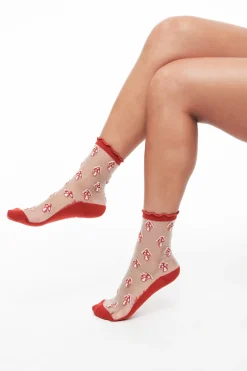 Sheer Red Mushroom Crew Socks