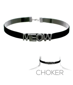 Silver & Black Meow Choker