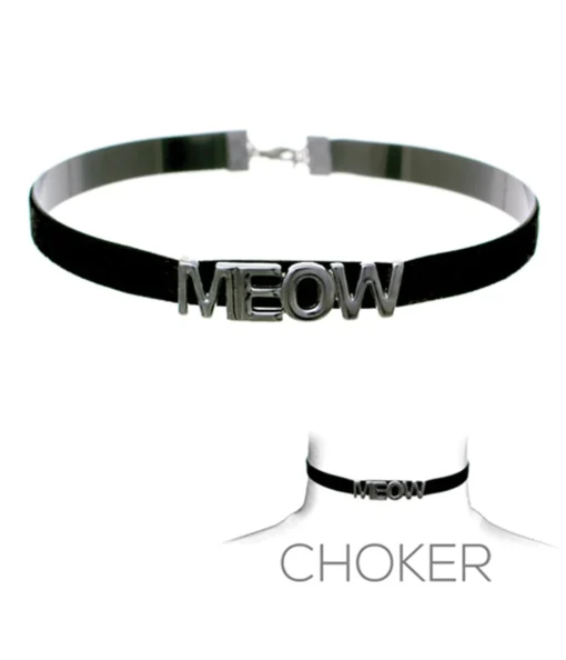 Silver & Black Meow Choker