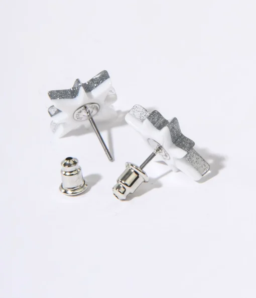 Silver Glitter Atomic Star Stud Earrings