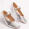 Silver Leatherette Mary Jane Flats