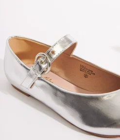 Silver Leatherette Mary Jane Flats
