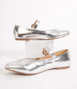 Silver Leatherette Mary Jane Flats