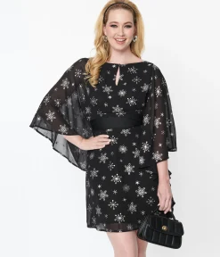 Smak Parlour Black & Silver Snowflake Social Climber Caftan