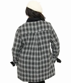 Smak Parlour Black & White Plaid Bows Topper Coat